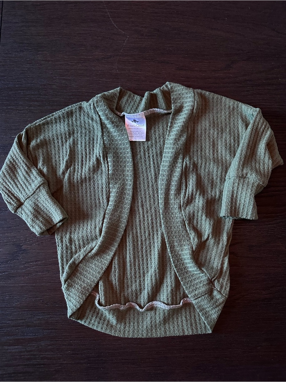 Girls' Olive Waffle-Knit Open Front Cardigan Sweater
